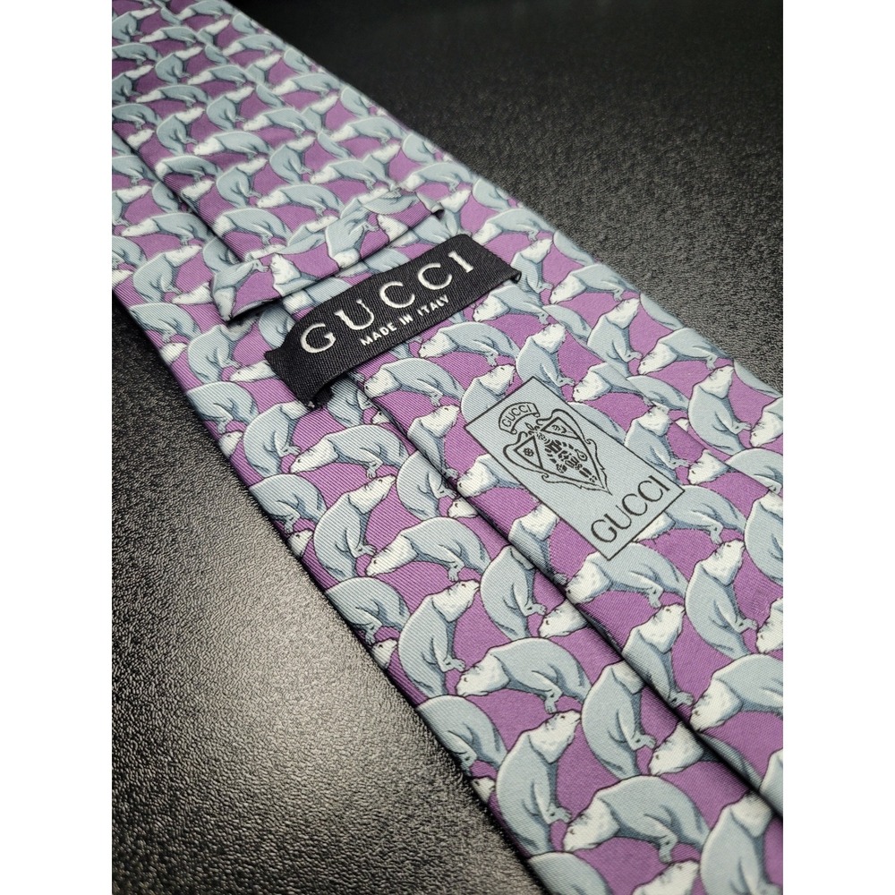Gucci‎ Men's Necktie Purple Blue Polar Bear Animal Pattern Good